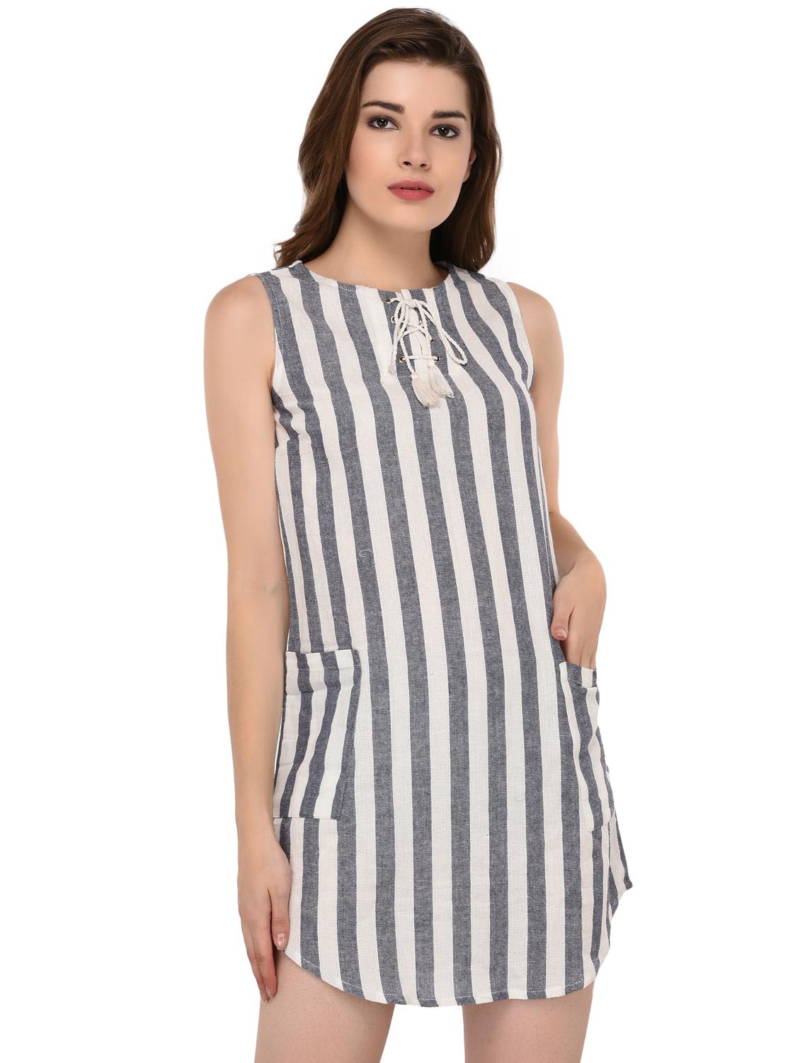 criss cross lace up detail striped dress - 15607685 - Zoom Image - 1