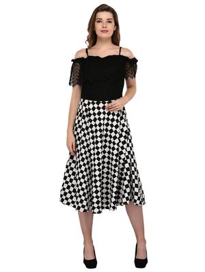 lace paneled fit and flare dress - 15607686 - Standard Image - 1