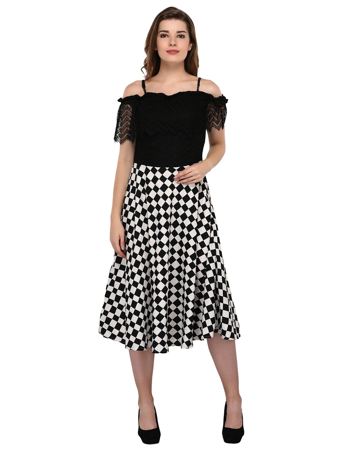 lace paneled fit and flare dress - 15607686 - Zoom Image - 1