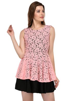 contrast lace overlay dress - 15607687 - Standard Image - 1