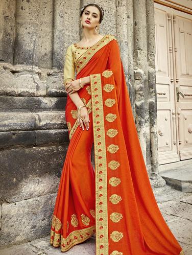Zari bordered saree with blouse - 15608424 - Very Small Image - 1