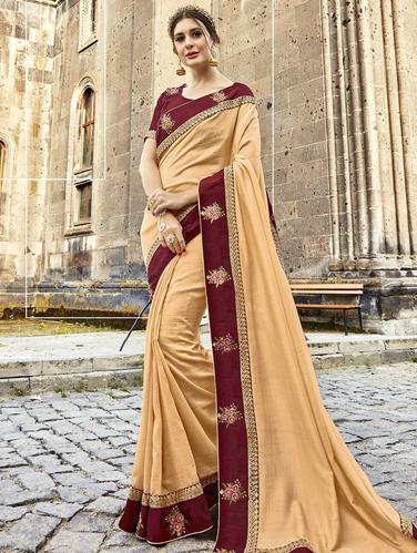 Floral lace bordered saree with blouse - 15608425 - Very Small Image - 1