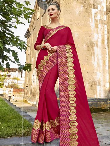 Fuchsia bordered saree with blouse - 15608426 - Very Small Image - 1