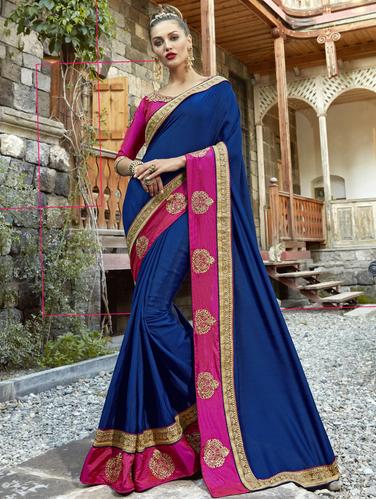 Zari lace bordered saree with blouse - 15608427 - Very Small Image - 1