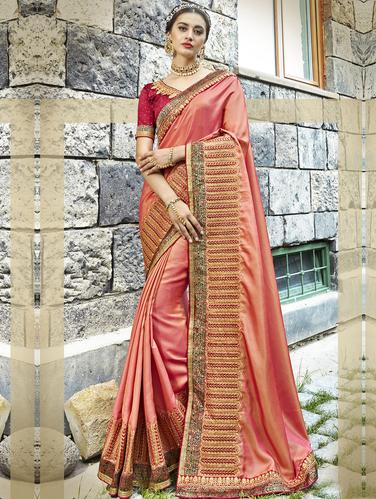 Zari lace bordered saree with blouse - 15608428 - Very Small Image - 1