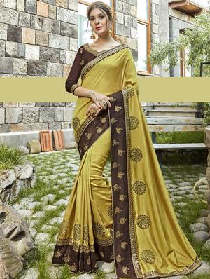 Mint green bordered saree with blouse - 15608430 - Standard Image - 1