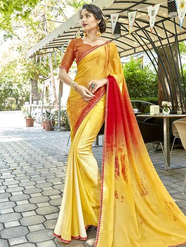 Abstract printed saree with blouse - 15608435 - Very Small Image - 1