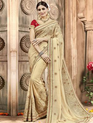 Zari embroidered saree with blouse - 15608443 - Standard Image - 1