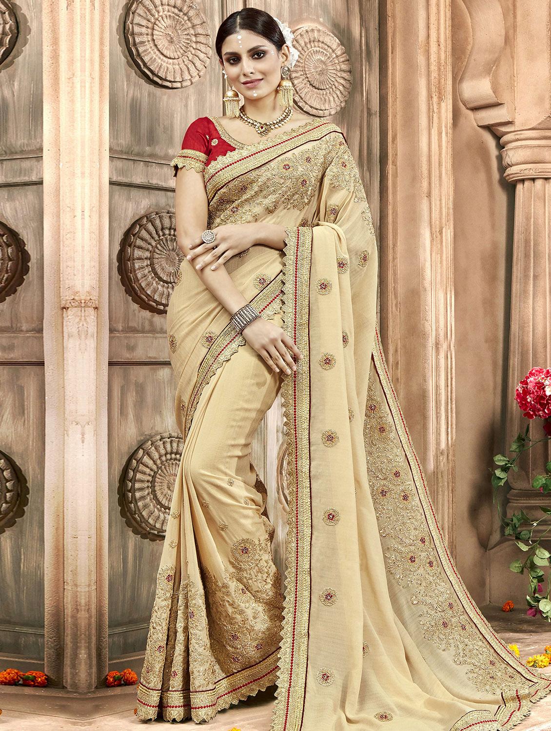 Zari embroidered saree with blouse - 15608443 - Zoom Image - 1