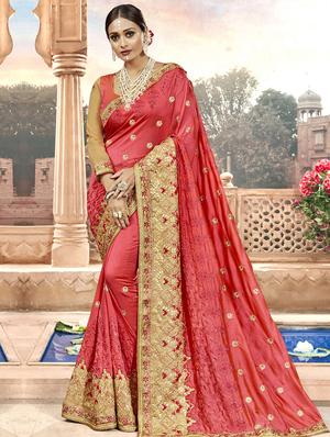 Zari embroidered saree with blouse - 15608445 - Standard Image - 1