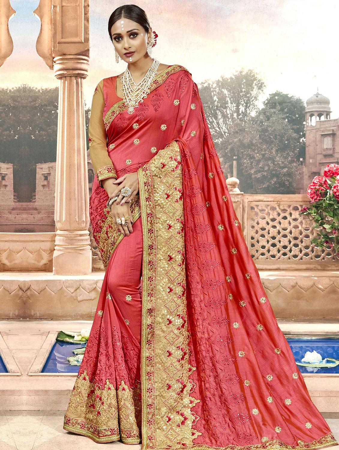Zari embroidered saree with blouse - 15608445 - Zoom Image - 1