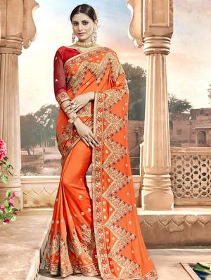 Zari embroidered saree with blouse - 15608447 - Standard Image - 1