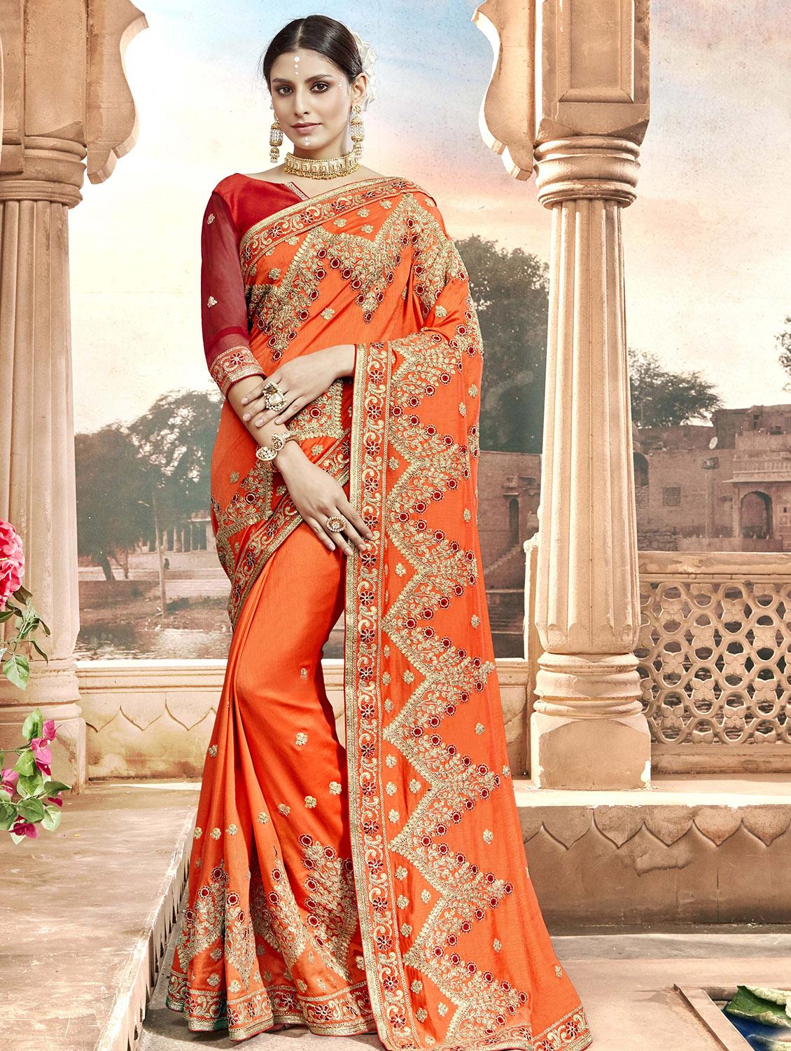 Zari embroidered saree with blouse - 15608447 - Zoom Image - 1