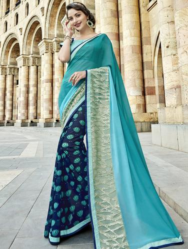 Floral half and half saree with blouse - 15608453 - Very Small Image - 1