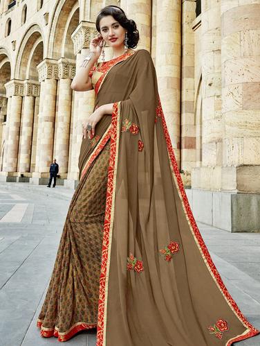 Ditsy floral embroidered saree with blouse - 15608458 - Very Small Image - 1