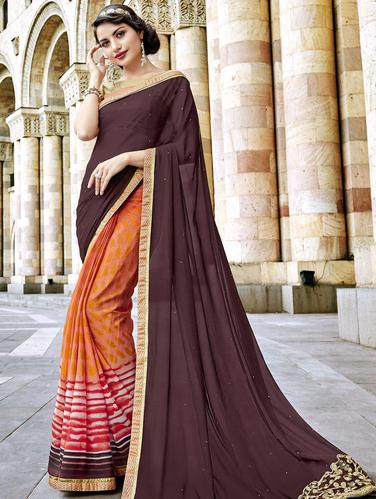Embellished half and half saree with blouse - 15608460 - Very Small Image - 1