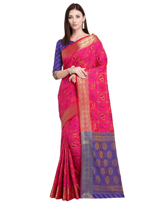 conversational zari motif patola saree with blouse - 15608498 - Standard Image - 1