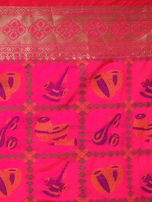 conversational zari motif patola saree with blouse - 15608498 - Standard Image - 4
