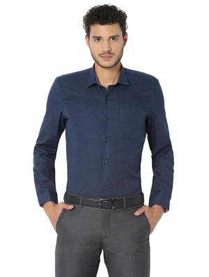 navy blue cotton blend formal shirt - 15608513 - Standard Image - 1