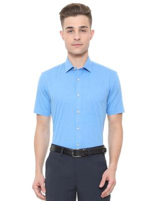 blue cotton blend formal shirt - 15608613 - Standard Image - 1