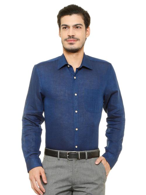 navy blue linen formal shirt - 15608717 - Very Small Image - 1