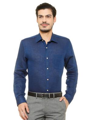 navy blue linen formal shirt - 15608717 - Standard Image - 1