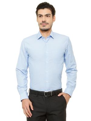 blue cotton blend formal shirt - 15608746 - Standard Image - 1