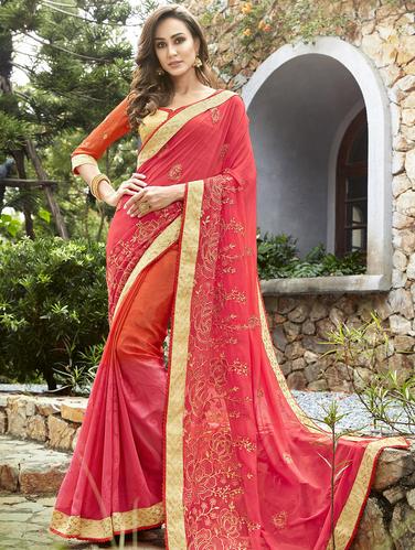 Zari embroidered saree with blouse - 15608809 - Very Small Image - 1