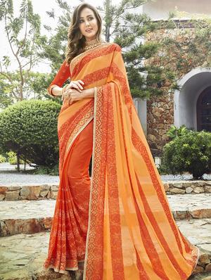 Embroidered half and half saree with blouse - 15608811 - Standard Image - 1
