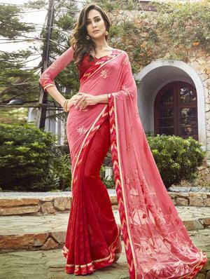 Embellished half and half saree with blouse - 15608812 - Standard Image - 1