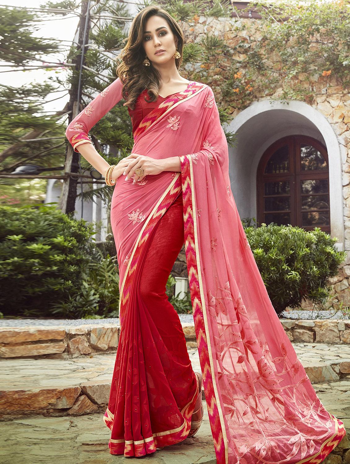 Embellished half and half saree with blouse - 15608812 - Zoom Image - 1