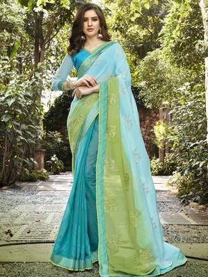 Dual tone Embellished saree with blouse - 15608813 - Standard Image - 1