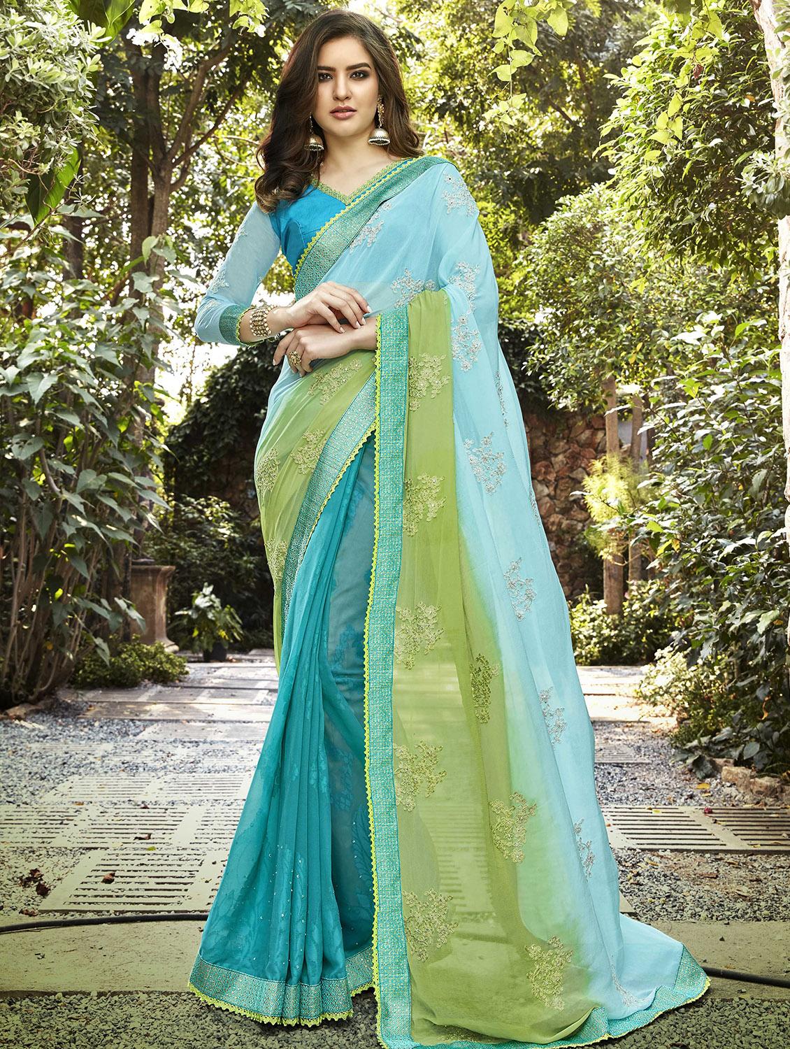 Dual tone Embellished saree with blouse - 15608813 - Zoom Image - 1