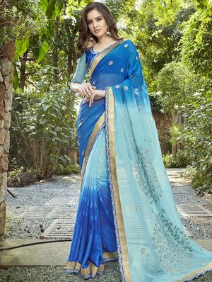 Dual tone Zari embroidered saree with blouse - 15608815 - Standard Image - 1