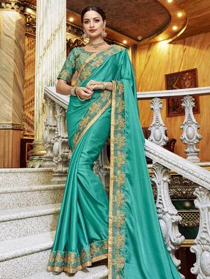 Zari lace bordered saree with blouse - 15608828 - Standard Image - 1