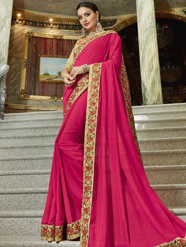 Zari lace bordered saree with blouse - 15608829 - Very Small Image - 1