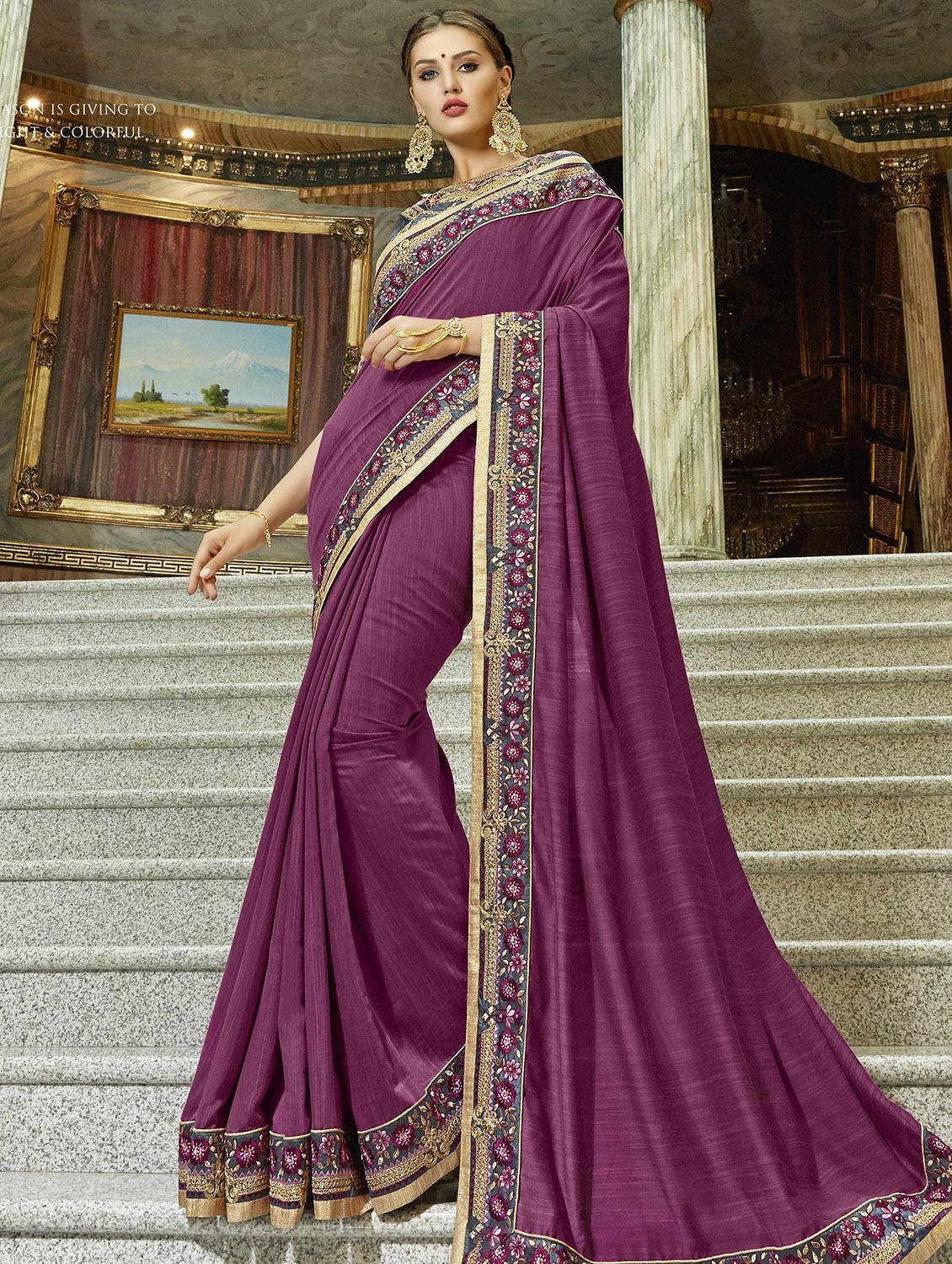 Zari lace bordered saree with blouse - 15608830 - Zoom Image - 1