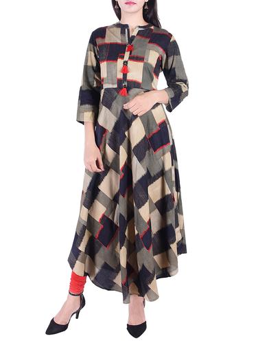 A-line checkered kurta - 15609206 - Very Small Image - 1