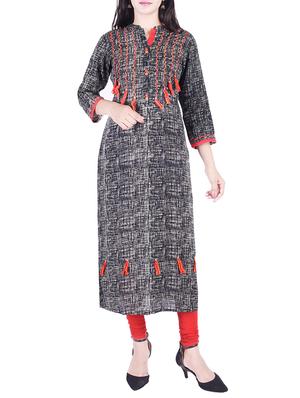 Printed straight kurta with tassels - 15609209 - Standard Image - 1