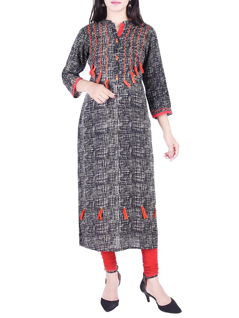 Printed straight kurta with tassels - 15609209 - Zoom Image - 1