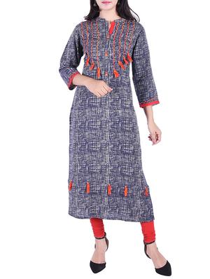 Printed straight kurta with tassels - 15609213 - Standard Image - 1