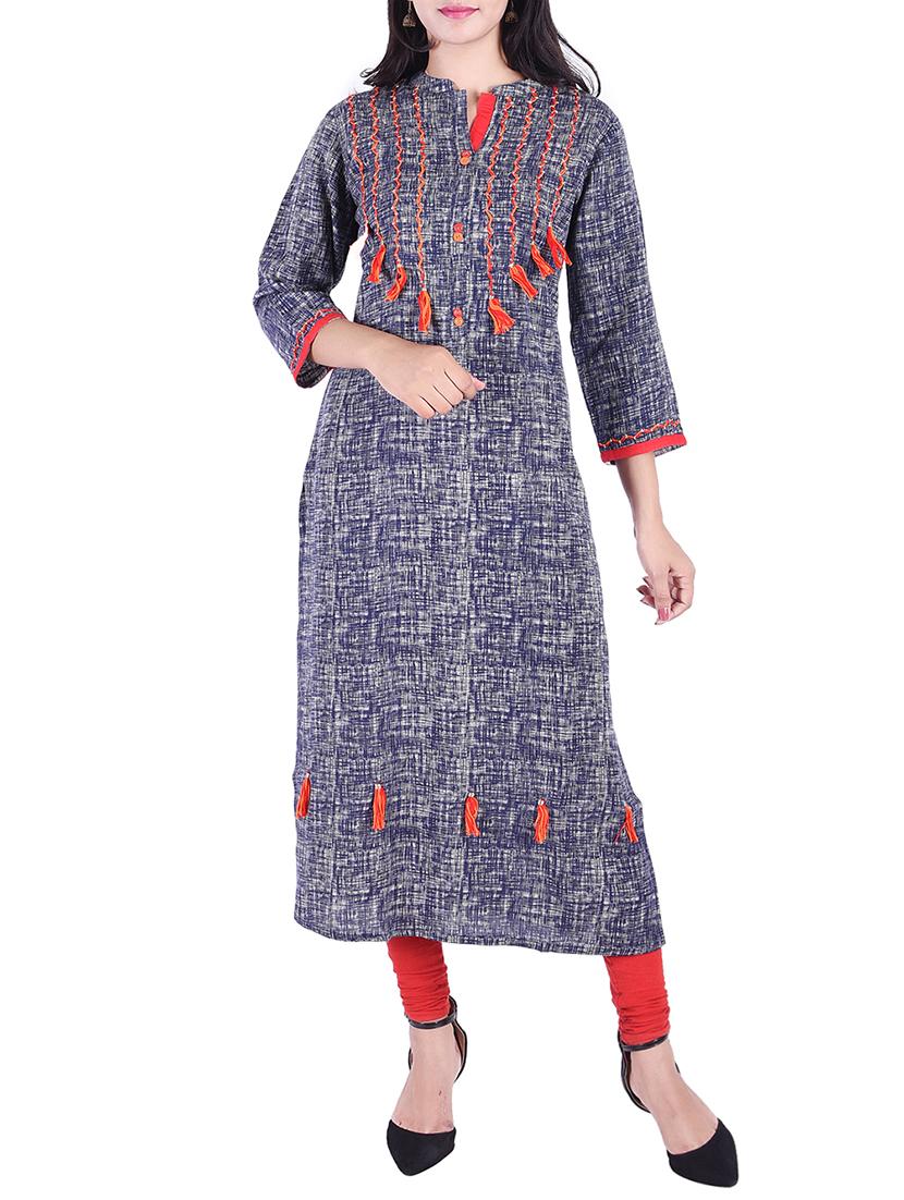 Printed straight kurta with tassels - 15609213 - Zoom Image - 1