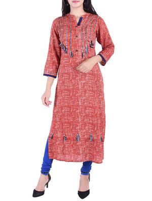 Printed straight kurta with tassels - 15609220 - Standard Image - 1