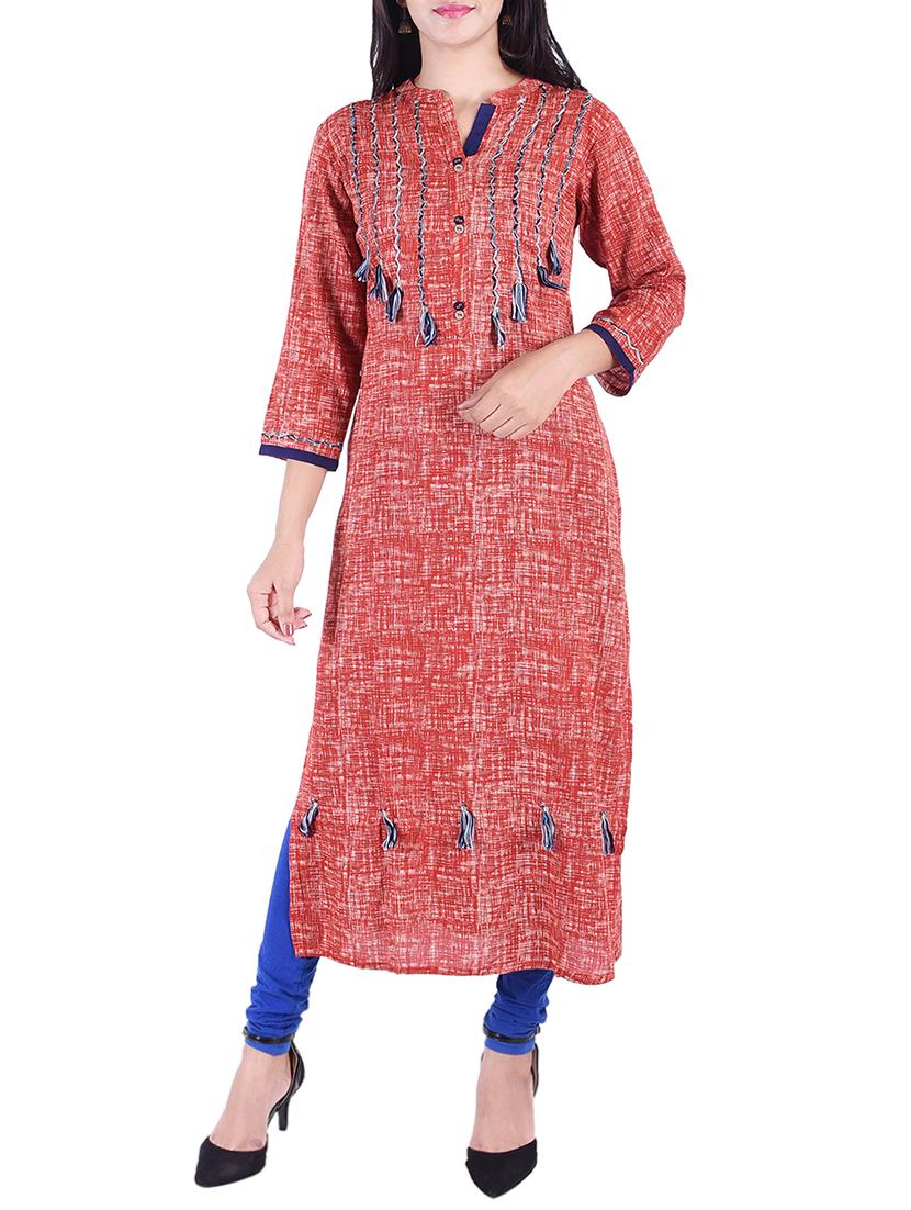 Printed straight kurta with tassels - 15609220 - Zoom Image - 1