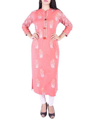 Foil Printed a-line kurta with tassels - 15609233 - Standard Image - 1