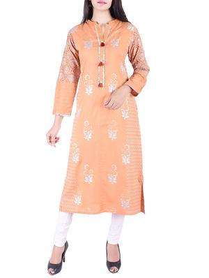 Printed straight kurta with tassels - 15609234 - Standard Image - 1