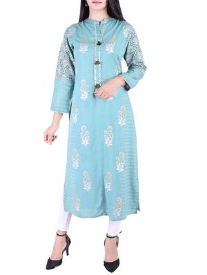 Foil Printed a-line kurta with tassels - 15609236 - Standard Image - 1