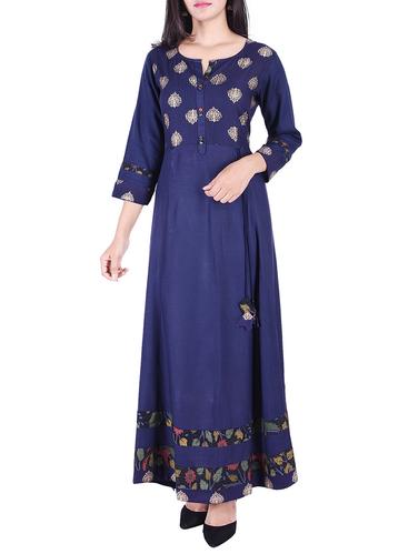 A-line printed kurta with tassels - 15609241 - Very Small Image - 1