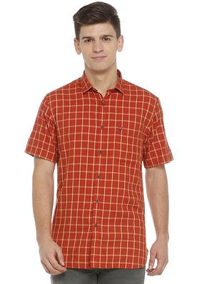 red cotton blend casual shirt - 15609335 - Standard Image - 1