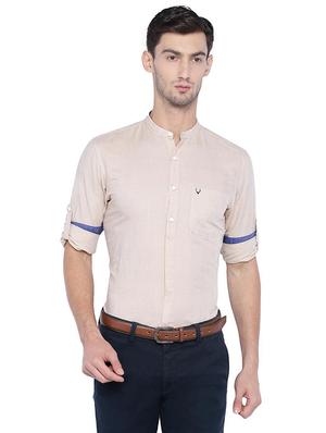 beige cotton linen casual shirt - 15609383 - Standard Image - 1